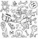 Halloween Doodle Doodles Witch Pages Coloring Monsters Elements sketch template