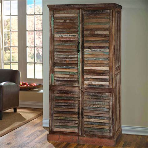 buckley  shelf shutter door solid reclaimed wood tall storage cabinet