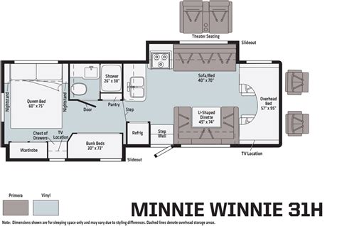 floorplans in the winnebago minnie winnie and spirit