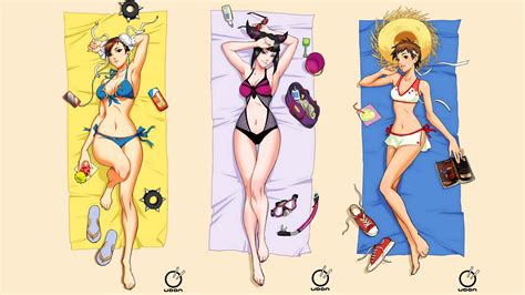 Wallpaper Drawing Illustration Anime Girls Beach