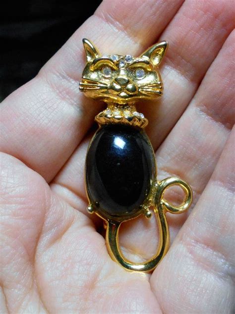 vintage black jelly belly cat pin brooch adorable etsy
