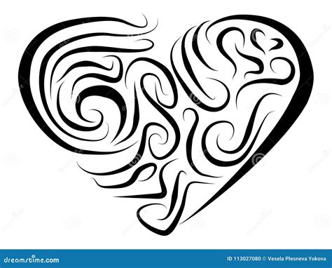 stylized heart painted   lines   white background stock
