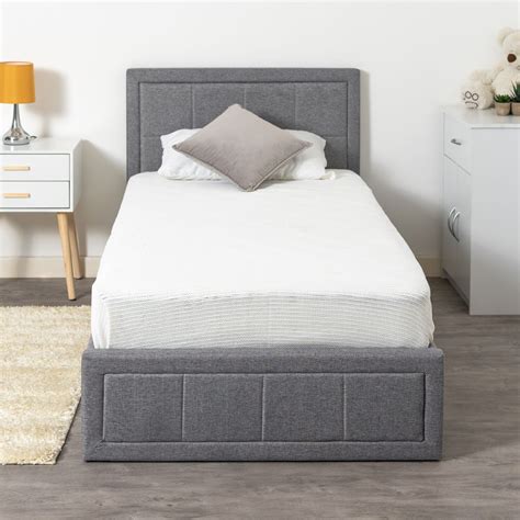 single grey ottoman bed  lift  storage sprung mattress home treats uk