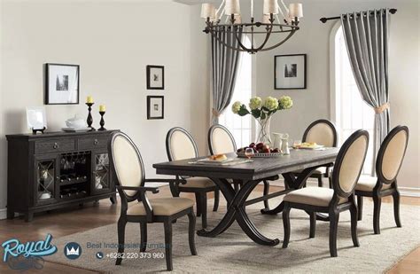 model meja makan kayu jati minimalis oval  kursi terbaru royal furniture