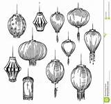 Lanterns Chinois Reeks Lantaarns Doodle sketch template
