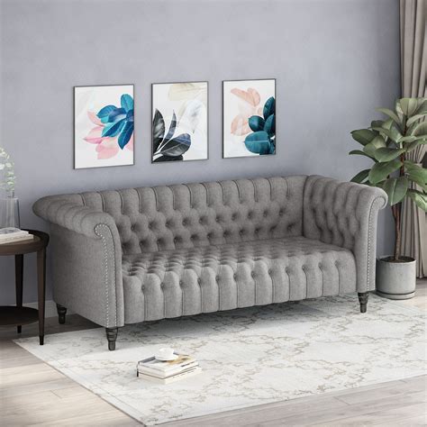 edgar traditional chesterfield sofa  tufted cushions gray  black walmartcom