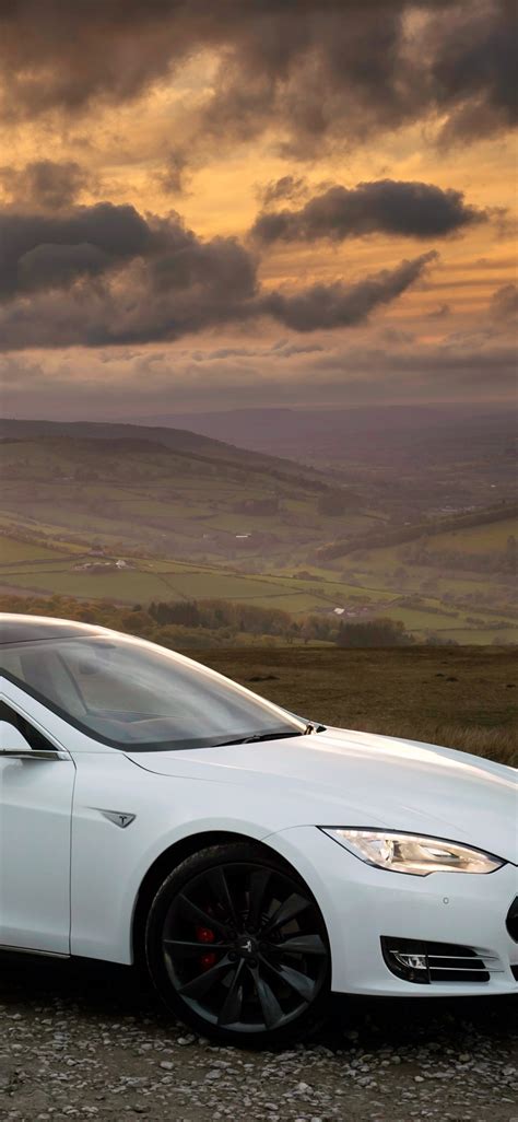 wallpaper tesla model  white car side view  uhd