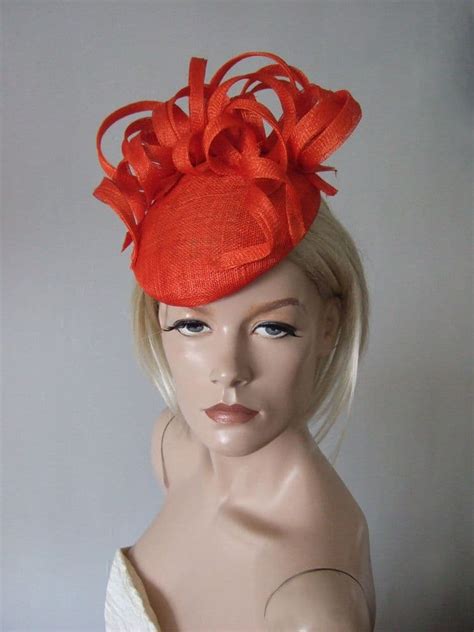 Orange Fasciniator Hat Headpiece With Sinamay Twists For The Races