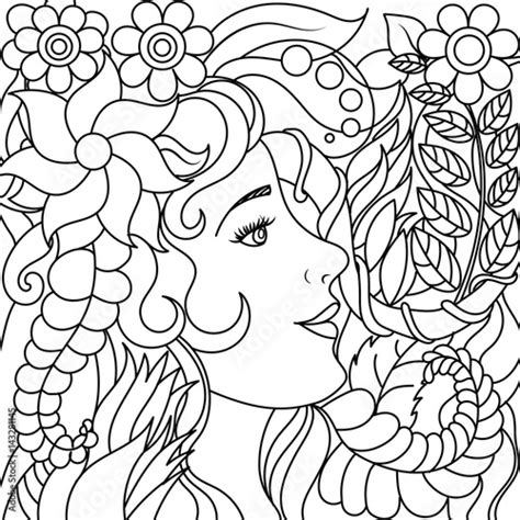 girl  flowers coloring book vector stock image  royalty
