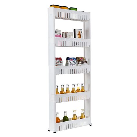 slim storage cart  tier mobile shelving unit organizer