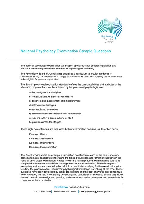 psychology board national psychology examination sample questions
