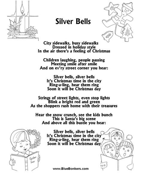 bluebonkers silver bells  printable christmas carol lyrics sheets