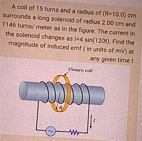 solved  coil   turns surrounds  solenoid   radius   cm   length   cm