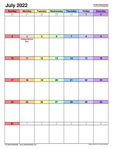 july  calendar templates  word excel