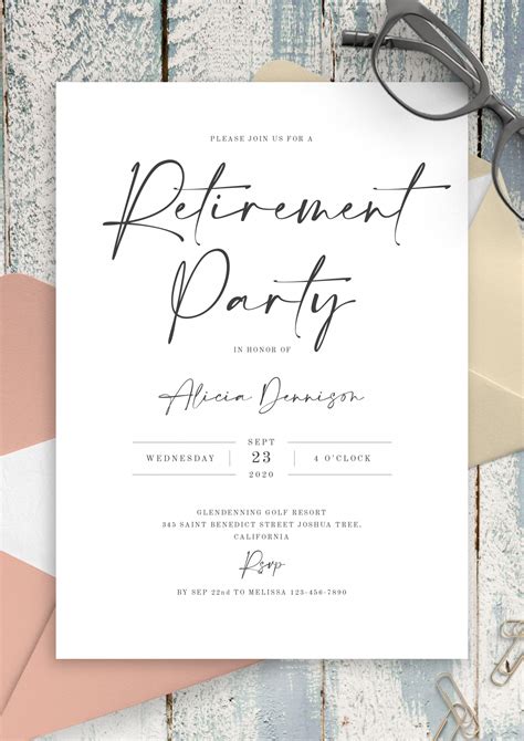 printable simple minimalist retirement party invitation