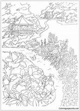Coloring Pages Country Scenes Adults Color Garden Beautiful Gazebo Book Printable Adult Colouring Books Dover Scenery Publications Dreamy Drawing Sheets sketch template