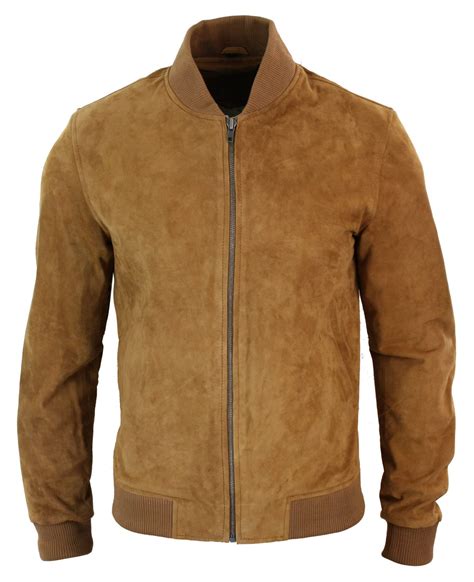 varsity mens real suede leather bomber college jacket classic retro vintage tan brown buy