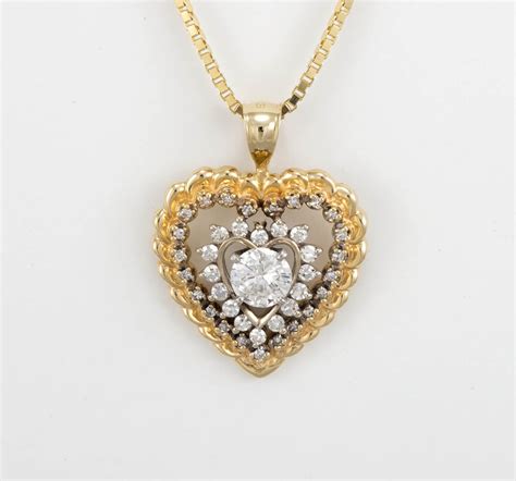 yellow gold diamond heart pendant necklace  ct tcw  length tangible investments