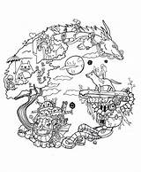 Coloring Ghibli Studio Pages Anime Manga Printable Mandala Drawing Book Justcolor Adult Adults Color Tattoo Just sketch template