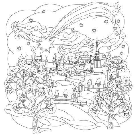 town  winter christmas adult coloring pages