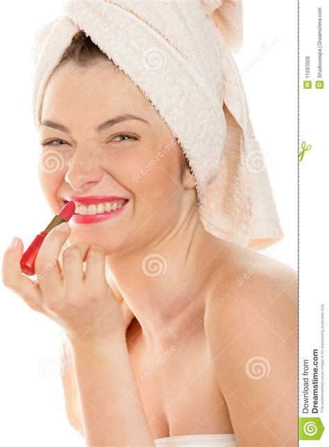 Woman Applying Red Lipstick Stock Image Image Of Allure