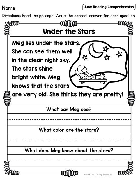 june reading comprehension passages  kindergarten   grade reading comprehension