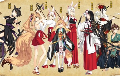 Wallpaper Sword Armor Fox Anime Catgirl Katana Ken