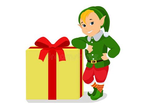 vector cartoon cute christmas elf with t box stock vector