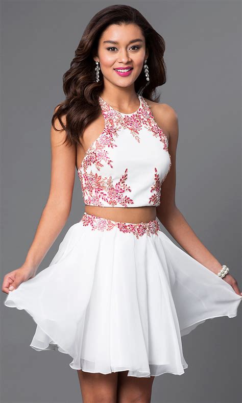 Two Piece Short White And Red Party Dress Promgirl