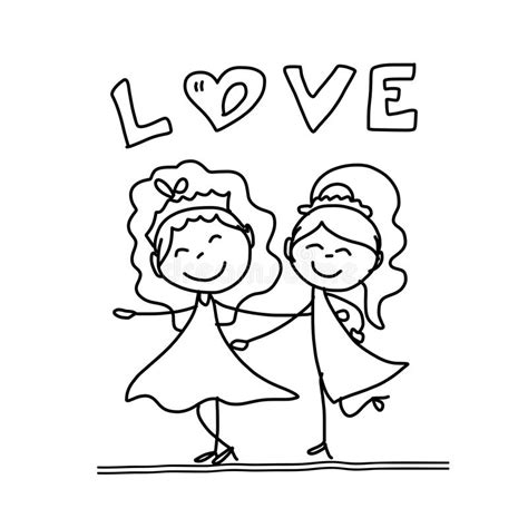 Hand Drawing Cartoon Happy Couple Wedding Stock