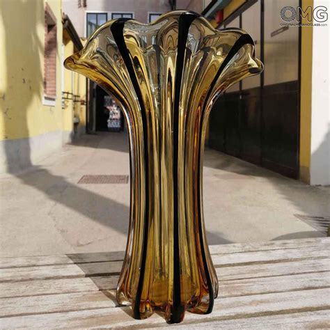Flower Vase Amber Original Murano Glass Omg
