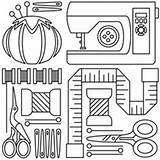 Sewing Machine Tools Hand Embroidery Pattern Patterns Designs Drawing Applique Collage Coloring Template Pages Printable Sew Iconic Paper Neatly Arranged sketch template