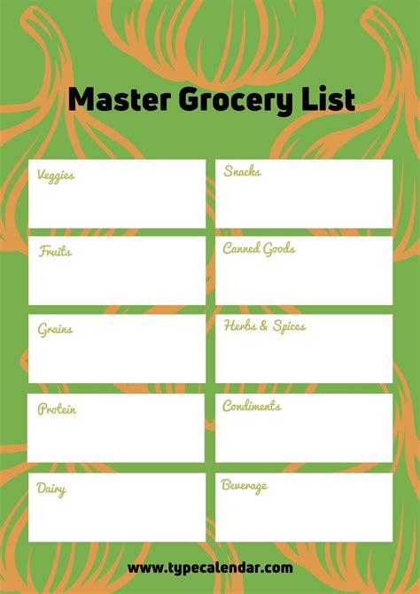 printable master grocery list template  word