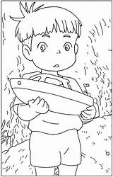 Ponyo Ghibli Coloriage Sosuke Falaise Miyazaki Kiki Coloringonly Dessin Hayao Colorier Chew Imprimir éléments Probablement élémentaires Totoro sketch template