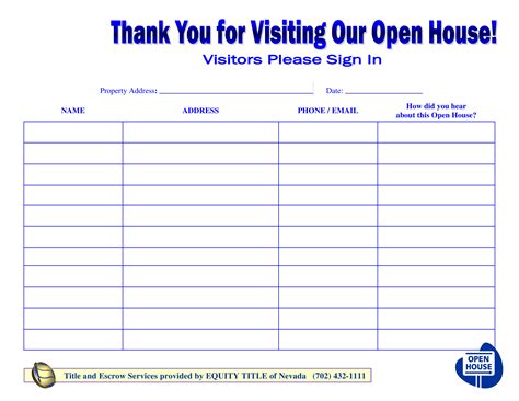 visitors open house sign  sheet allbusinesstemplatescom simple real