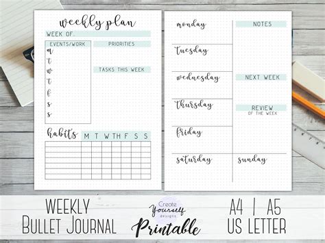 printable weekly planner printable weekly bullet journal planner