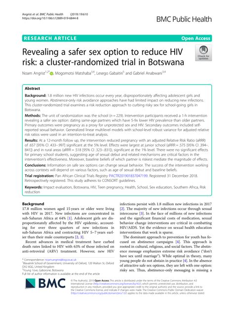 pdf revealing a safer sex option to reduce hiv risk a cluster