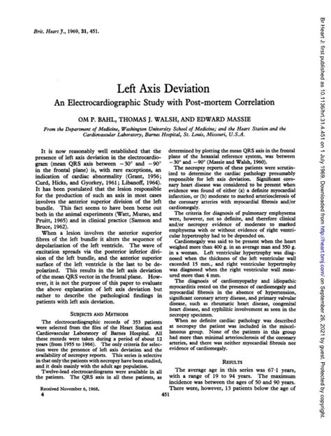 left axis deviation  electrocardiographic study  post mortem correlation docslib