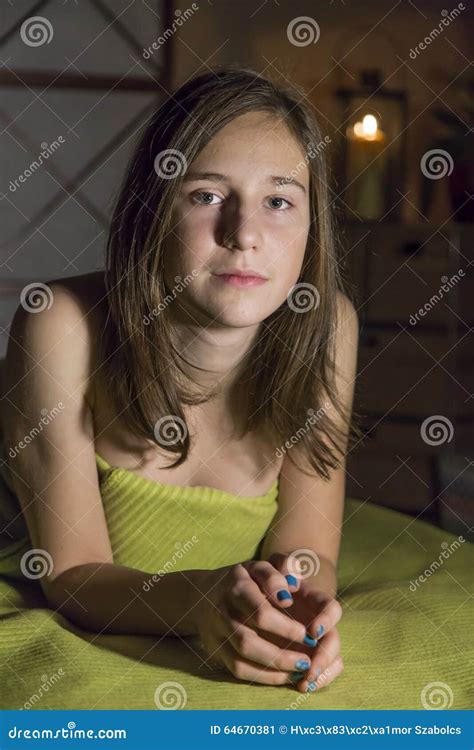 Young Cute Girl Relaxing In The Massage Therapy Stock Image Image Of