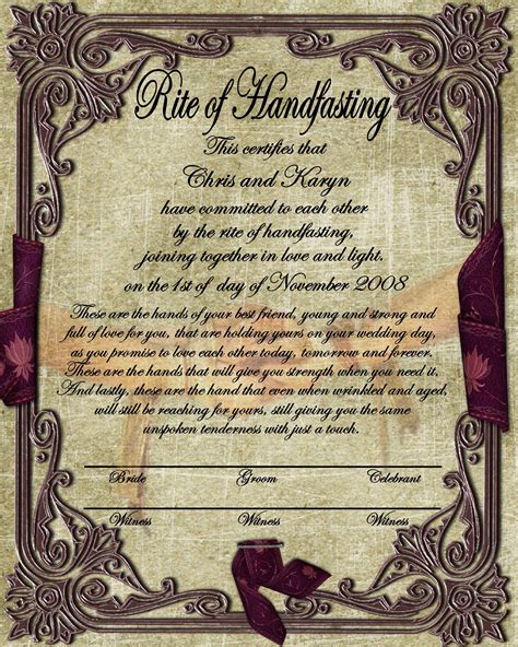 beautiful handfasting certificate    lovely addition