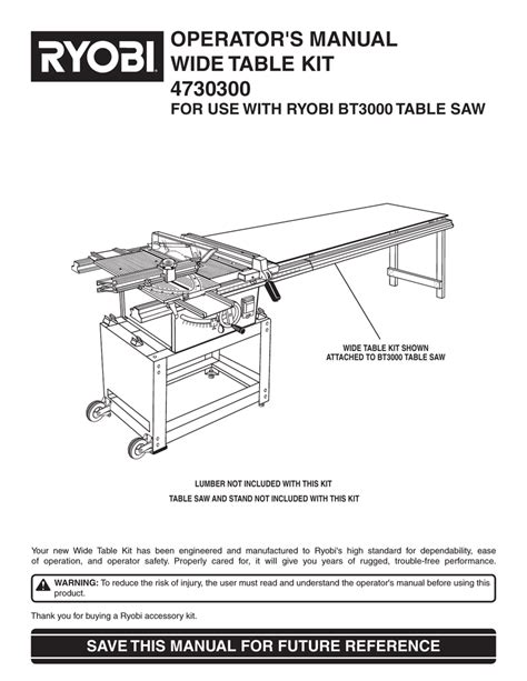 Ryobi Table Saw Manual