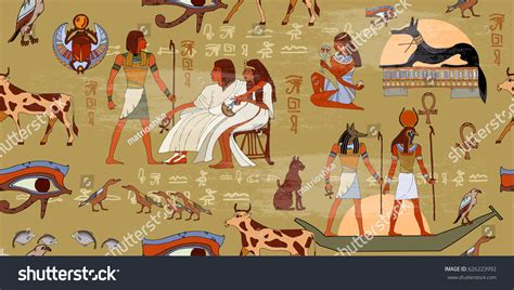 Egyptian Gods Pharaohs Seamless Pattern Ancient Stock