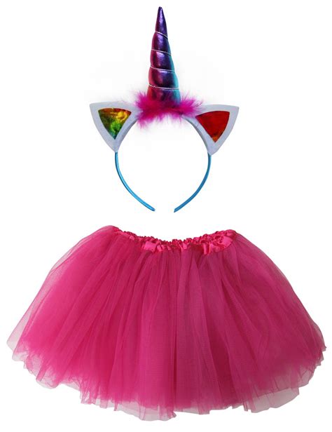 adult or plus size hot pink rainbow unicorn costume tutu skirt and horn