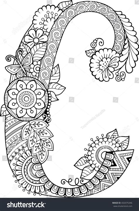 coloring book  adults floral doodle letter hand drawn flowers