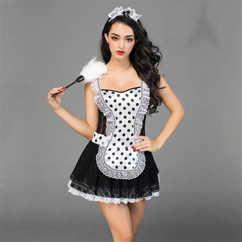 jsy good quality sexy maid costume sleeveless classical french maid