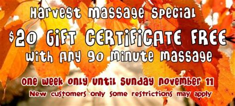 harvest massage special until nov 11 relax heal new