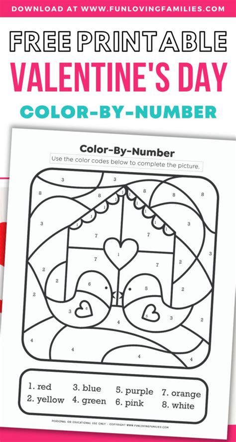 valentines day color  number  printable  fun loving families