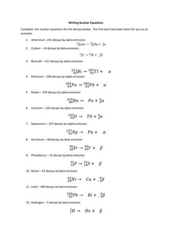 nuclear equations  nyimar teaching resources tes
