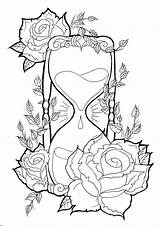 Tattoo Hourglass Broken Coloring Template Pages Rose Designs Adults Hour Glass Drawing Feminine Color Flowers sketch template