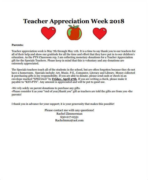 teacher appreciation letter templates